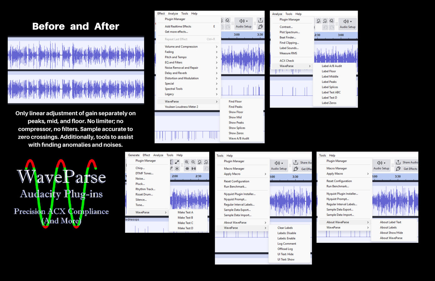 The suite installs in four submenus